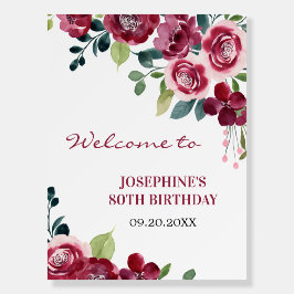Magenta Pink Rose Floral Greenery Birthday Welcome