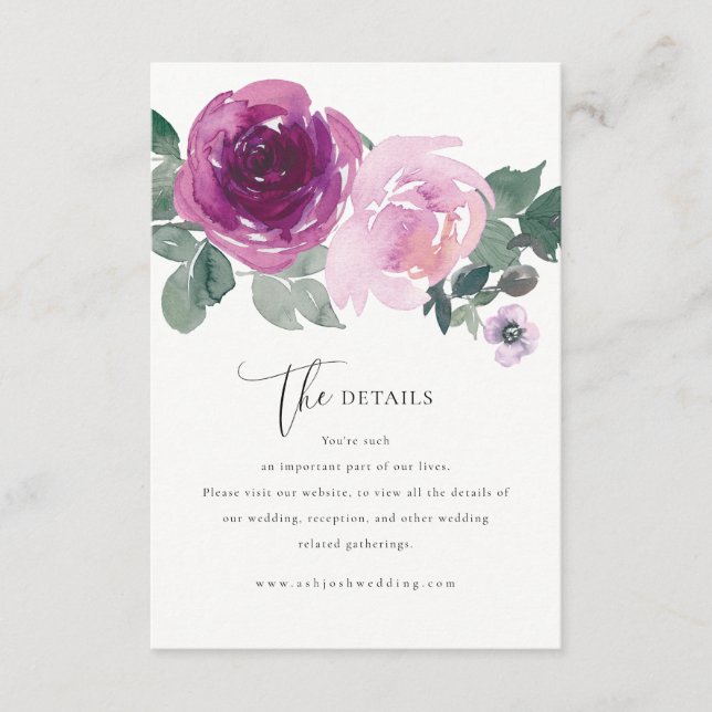 Magenta Pink Rose Flowers Ivory Wedding Details Tilläggskort (Framsida)