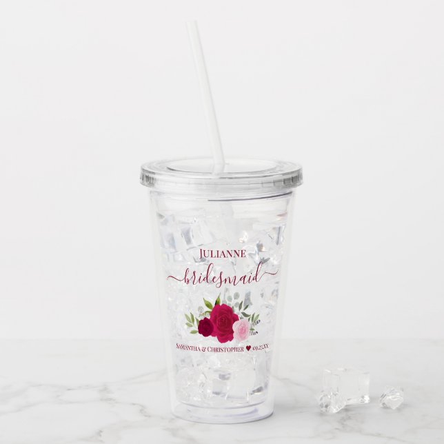 Magenta Pink Roses Elegant Bridesmaid Wedding Take Away Mugg (Framsida Ice)