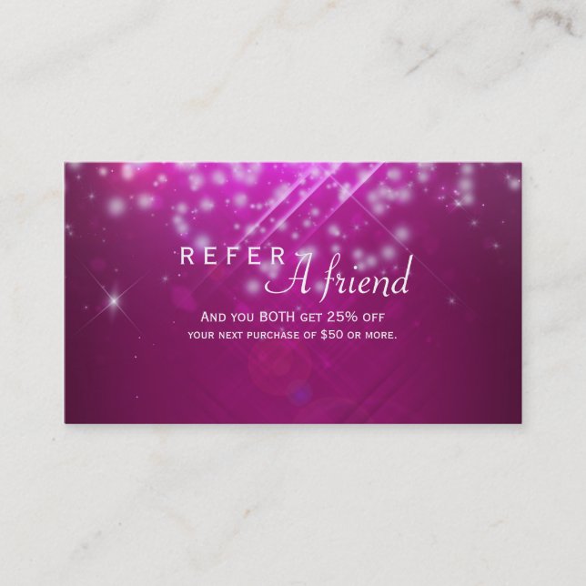 Magenta Pink Sparkle Salon REKOMMENDERA EN VÄN Kor Rabattkort (Framsida)