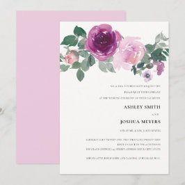 Magenta Pink Watercolor Floral Ivory Pink Wedding Inbjudningar