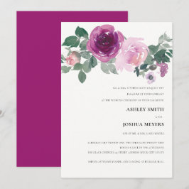 Magenta Pink Watercolor Floral Ivory Wedding Inbjudningar