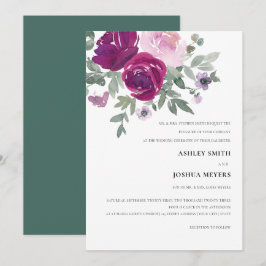 Magenta Pink Watercolor Floral Wedding Inbjudningar