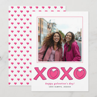 Magenta pink XOXO hearts Galentines Day photo Julkort