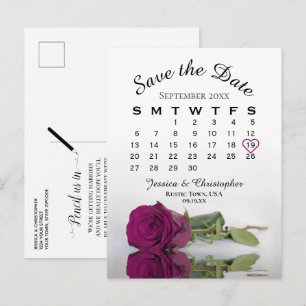 Magenta Plum Ro Bröllop Kalender Spara datum Meddelande Vykort