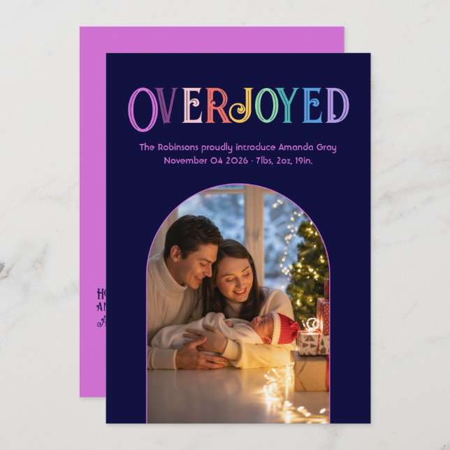 Magenta Pop Julafton Baby födelsemeddelande foto Julkort (Fram/baksida)