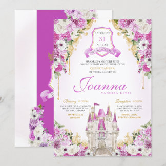 Magenta Princess Castle Royal Quinceanera Inbjudningar