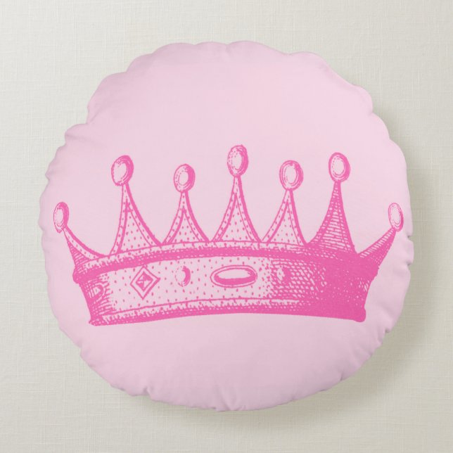 Magenta Princess Krona på Rosa Background Rund Kudde (Framsidan)
