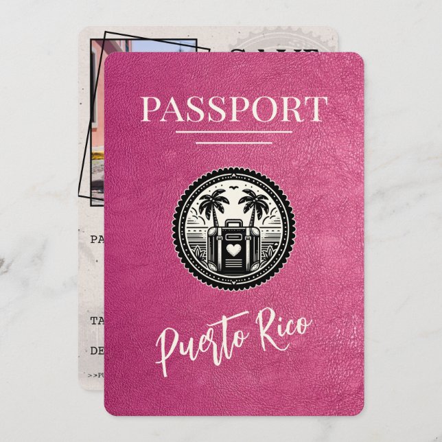 Magenta Puerto Rico Passport Spara Datumet (Fram/baksida)