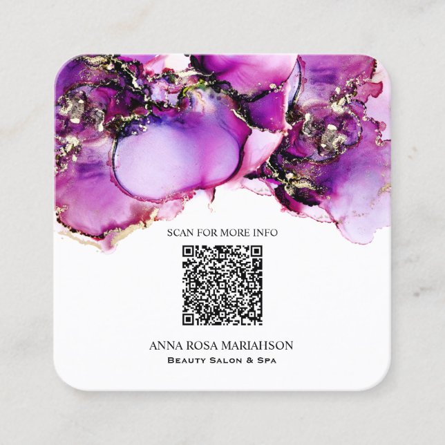 *~* Magenta QR CODE Yummy Guld Gilded AP29  Fyrkantigt Visitkort (Framsida)