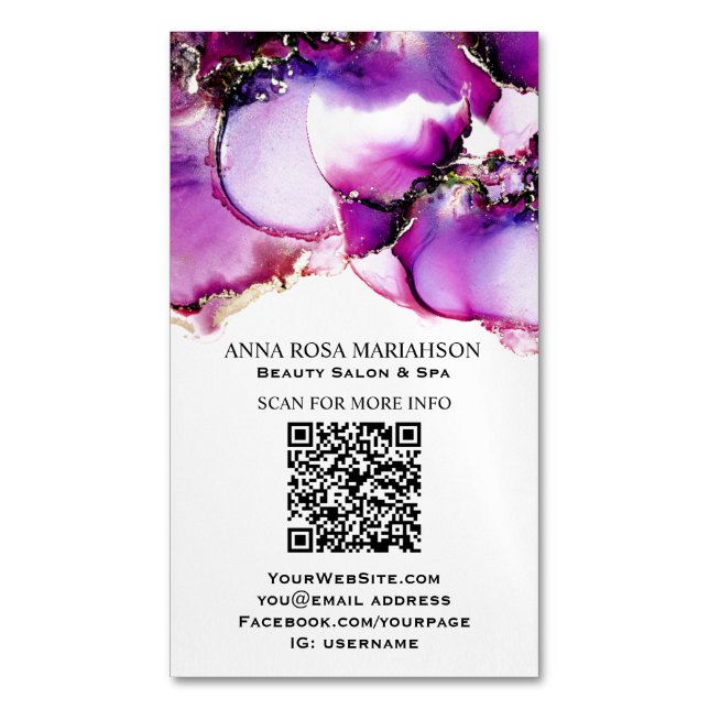 *~* Magenta QR CODE Yummy Guld Gilded AP29 Magnetiska Visitkort (Framsida vertikal)