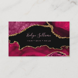 Magenta Red agate på svart Visitkort