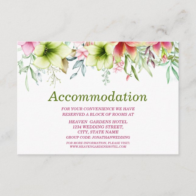 Magenta Red Amaryllis Bröllopsboende Tilläggskort (Framsida)