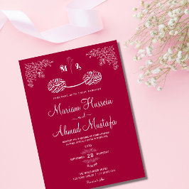 Magenta Red Blommigt Islamic Muslim Nikah Bröllop Inbjudningar