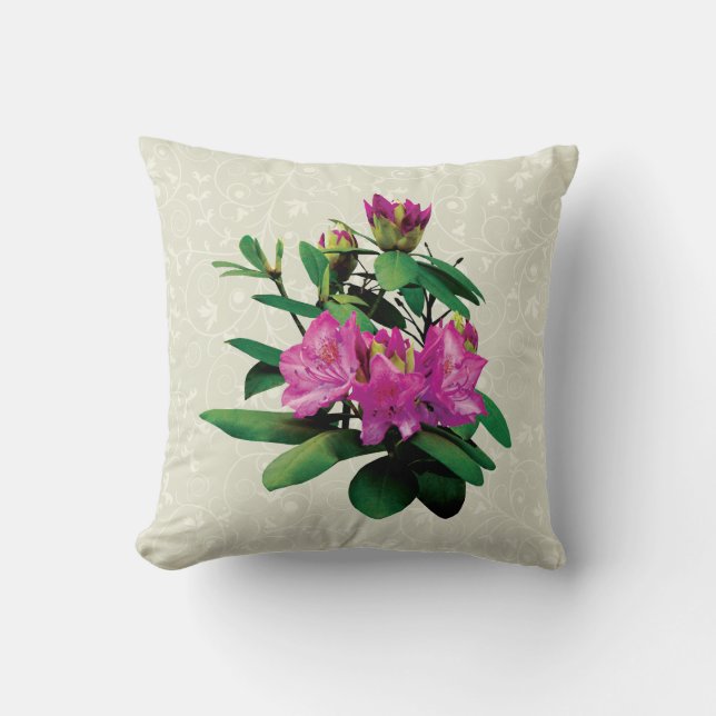 Magenta Rhododendrons Med Knoppar Kudde (Framsida)