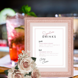 Magenta Ro Black Namnteckning Drink Bröllop-tecken Poster