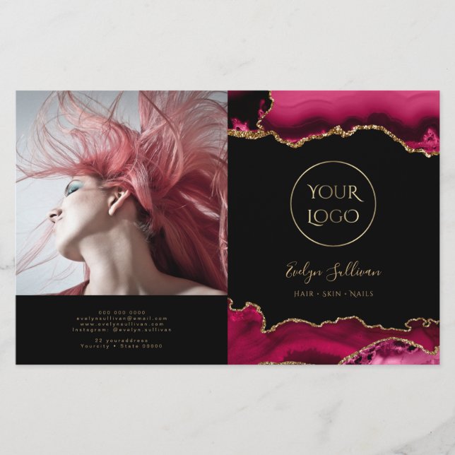 magenta röd agate bifold brochure (Framsida)