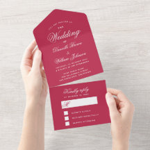 Magenta röd bröllopsenkel elegant skript RSVP
