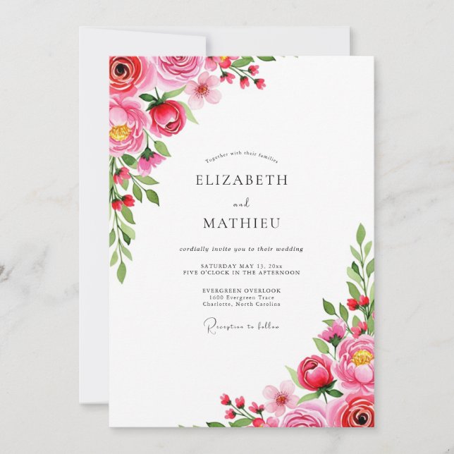 Magenta Romantic Spring Wedding Inbjudningar (Framsida)