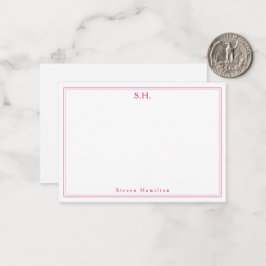 Magenta Rosa 2 Monogram Namn Minimal Gräns Anteckningskort