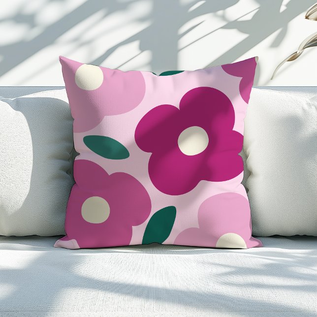 Magenta Rosa Abstrakt Retro Flower Mönster Kudde (magenta pink abstract flower throw pillow)