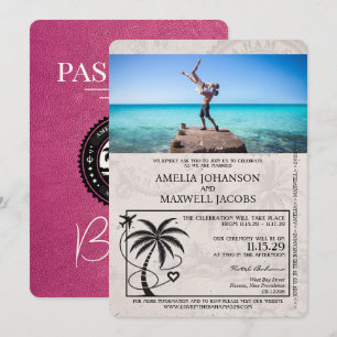 Magenta Rosa Bahamas-inbjudan till passbröllop Inbjudningar