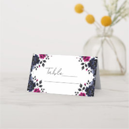 Magenta Rosa & Blå Bläckfärg Blommig Akvarell Bord Placeringskort