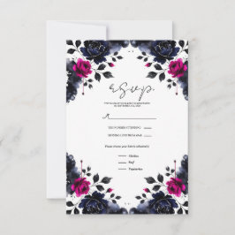 Magenta Rosa & Blå Bläckfärg Blommig Akvarell RSVP OSA Kort