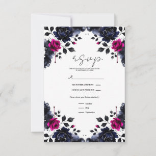 Magenta Rosa & Blå Bläckfärg Blommig Akvarell RSVP OSA Kort