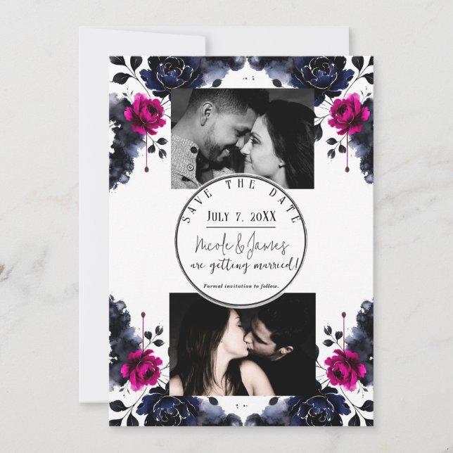 Magenta Rosa Blå Bläckfärg Blommig Akvarell Spara  Inbjudningar (Framsida)