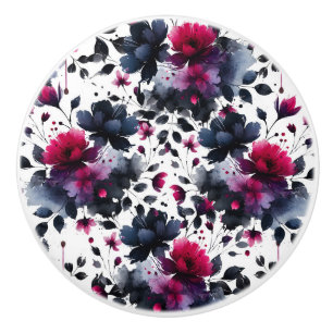 Magenta rosa & Blå bläckfärg blomstermotiv akvarel Knopp