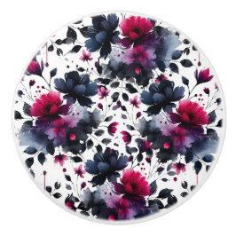 Magenta Rosa & Blå Bläckfärgade Blommor Vattenfärg Knopp