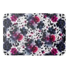 Magenta rosa & Blå bläckfärgade blomster vattenfär Badrumsmatta