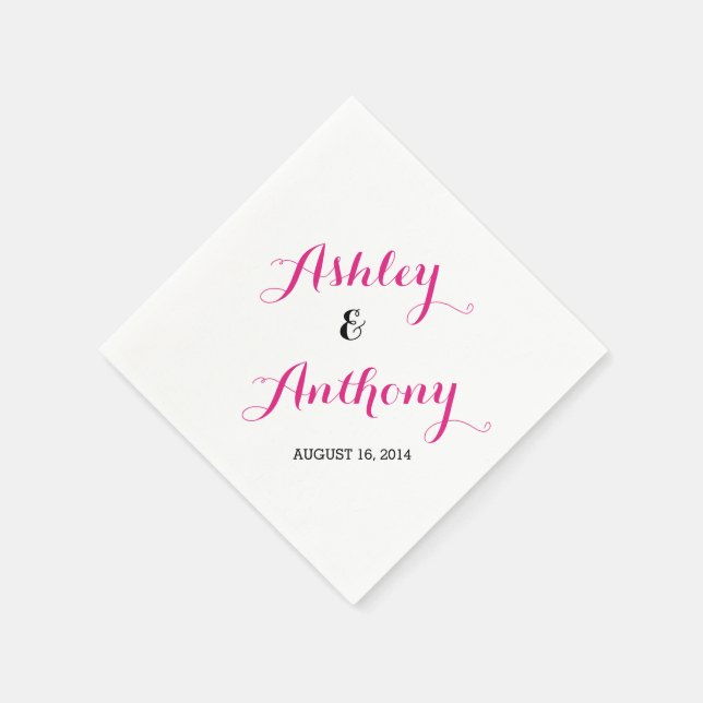 Magenta Rosa Black Bride Groom Date Bröllop Napkin Pappersservett (Hörn)