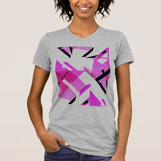 Magenta Rosa Black Shapes Abstrakt MCM-inspirerad T Shirt (Framsida)