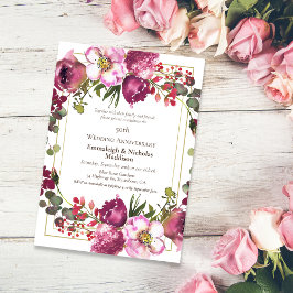 Magenta Rosa Blommigt 50:e Bröllop-årsdagen Inbjudningar