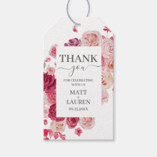 Magenta Rosa Blommigt Bröllop Gift Märkres Presentetikett
