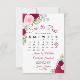 Magenta Rosa Blommigt Elegant Boho Bröllop Calenda Spara Datumet