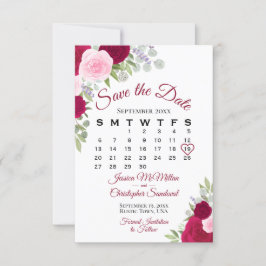 Magenta Rosa Blommigt Elegant Boho Bröllop Calenda Spara Datumet