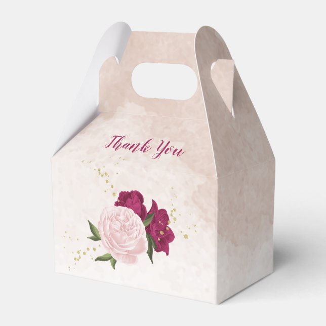 magenta rosa blommigt grön bröllop presentaskar (Framsidan Sidan)