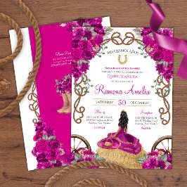 Magenta Rosa Blommigt Western Charra Quinceañera Inbjudningar