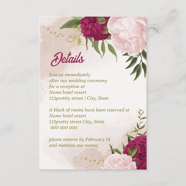 magenta rosa blommor gröna blad tilläggskort (Framsida)