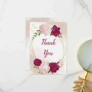 magenta rosa Blommor grönt löv bröllop Tack Kort