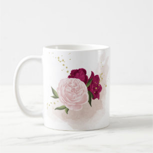 magenta rosa blomster grönska kaffemugg