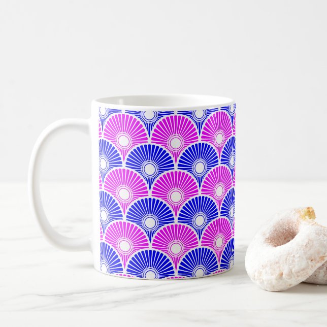 Magenta Rosa Blue Chinese Semi Circle Wave mönster Kaffemugg (Med munk)