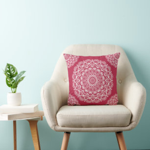 Magenta Rosa Boho Mandala Kudde