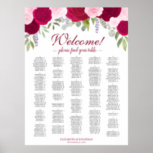 Magenta Rosa Boho Ro Alfabetiskt sittningsschema Poster