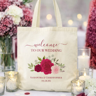 Magenta Rosa Boho Rosor Elegant Bröllop Välkomstsk Tygkasse