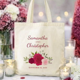Magenta Rosa Boho Rosor Par Namn Bröllop Tygkasse