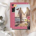 Magenta Rosa Boho Wildflower Foto Spara Datum Datumet<br><div class="desc">Magenta Rosa Boho Wildflower Foto Spara Datum-kort. Meddela din bröllop med livlig stil med denna magenta rosa boho spara datum som presenterar fantasifulla vilda blommor och en fotolayout som firar din kärlek. Denna djärva blommiga design är perfekt för romantiska,  konstnärliga eller trädgårdsinspirerade bröllopsteman.</div>